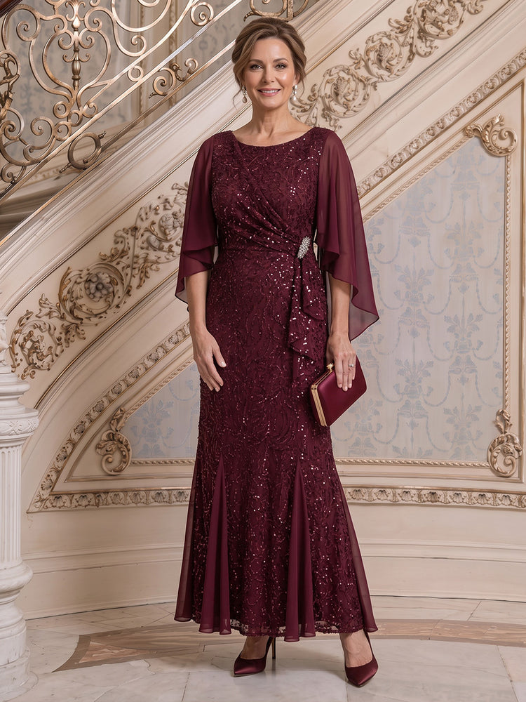 Sequin Mermaid Scoop Neck Midi Mother of the Bride Dresses with Rhinestone