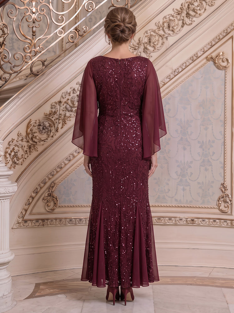 Sequin Mermaid Scoop Neck Midi Mother of the Bride Dresses with Rhinestone