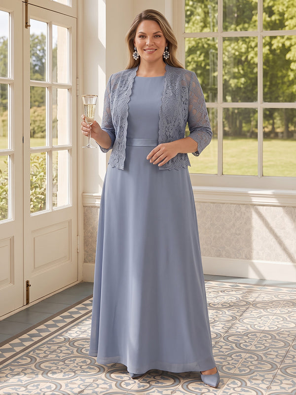Chiffon A-Line Round Neck Plus Size Mother of the Bride Dresses with Jacket