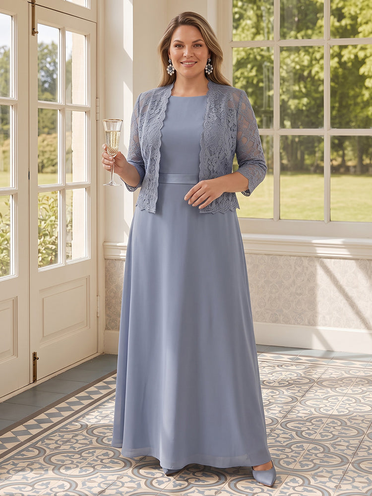 Chiffon A-Line Round Neck Plus Size Mother of the Bride Dresses with Jacket
