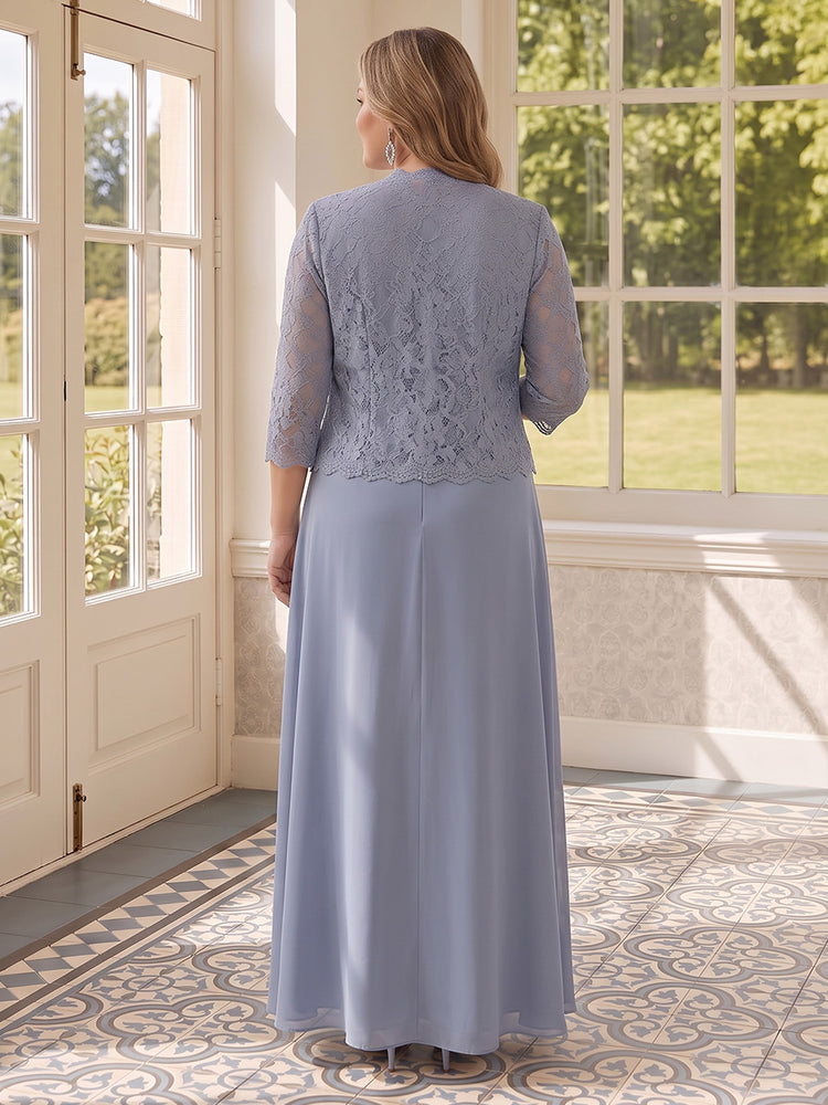 Chiffon A-Line Round Neck Plus Size Mother of the Bride Dresses with Jacket