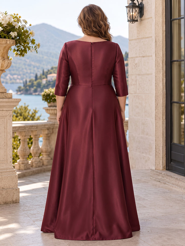 Satin A-Line V Neck Plus Size Mother of the Bride Dresses with 3D Floral Applique