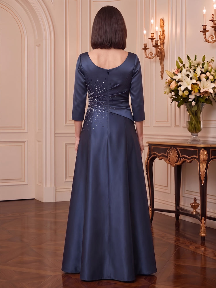 Satin A-Line Scoop Neck Long Mother of the Bride Dresses with Ruched