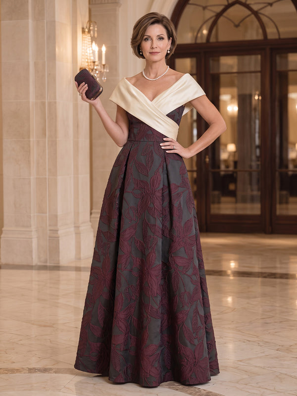 Jacquard A-Line Off the Shoulder Long Mother of the Bride Dresses with Bardot