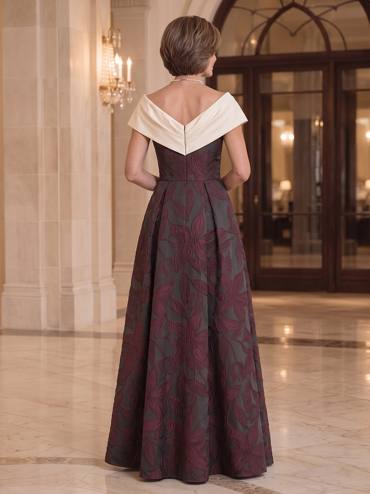 Jacquard A-Line Off the Shoulder Long Mother of the Bride Dresses with Bardot