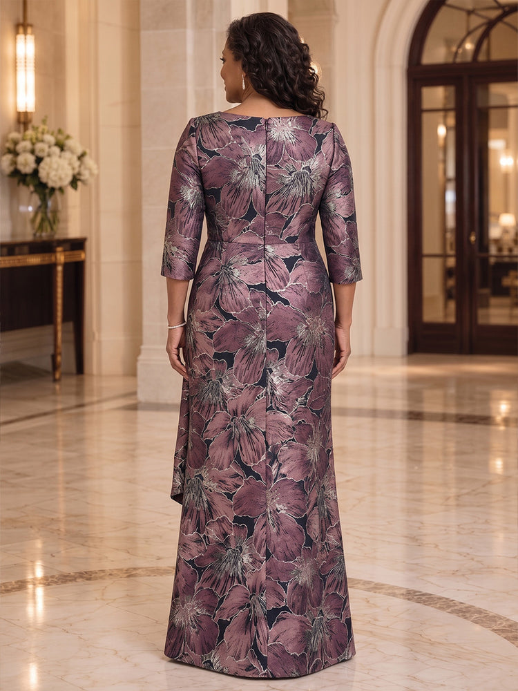 Jacquard Mermaid V Neck Long Mother of the Bride Dresses with Floral Print