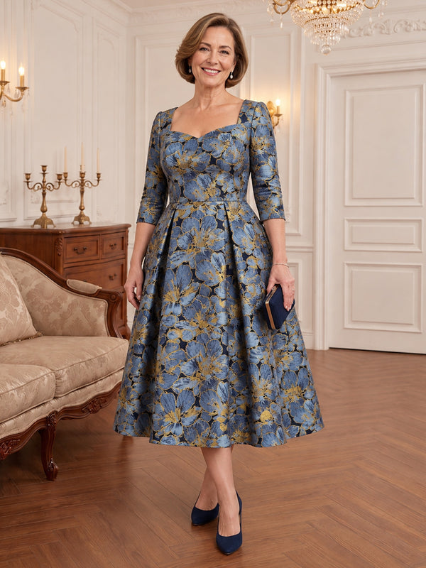 Jacquard A-Line Square Neck Plus Size Mother of the Bride Dresses with Floral Print