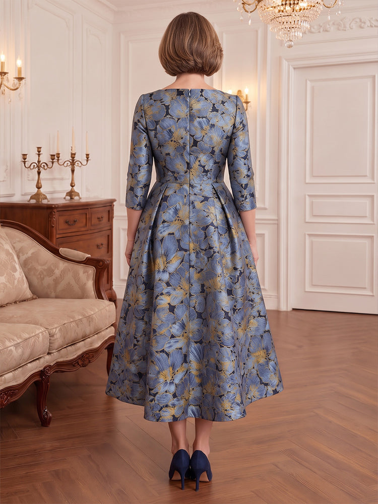 Jacquard A-Line Square Neck Plus Size Mother of the Bride Dresses with Floral Print