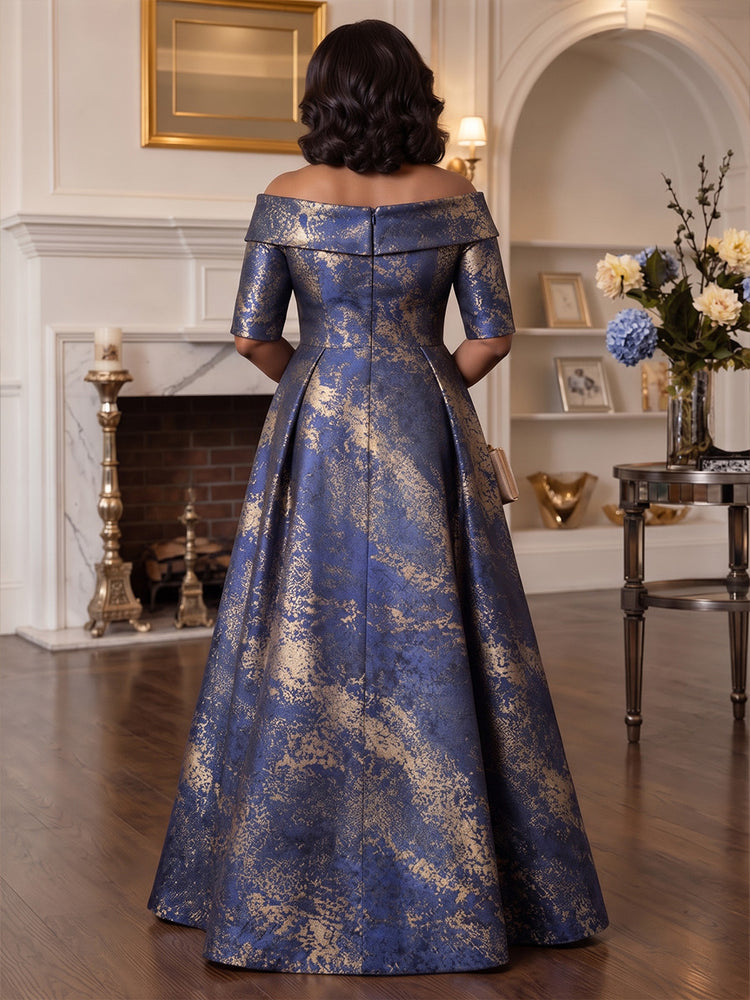 Jacquard A-Line Off the Shoulder Plus Size Mother of the Bride Dresses with Floral Print