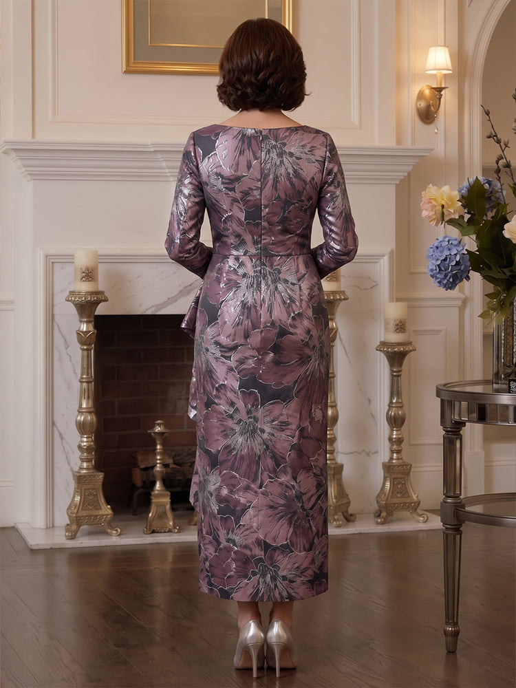 Jacquard Sheath Sweetheart Midi Mother of the Bride Dresses with Floral Print