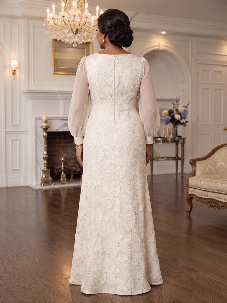 Lace Mermaid Round Neck Plus Size Mother of the Bride Dresses with Illusion Mesh