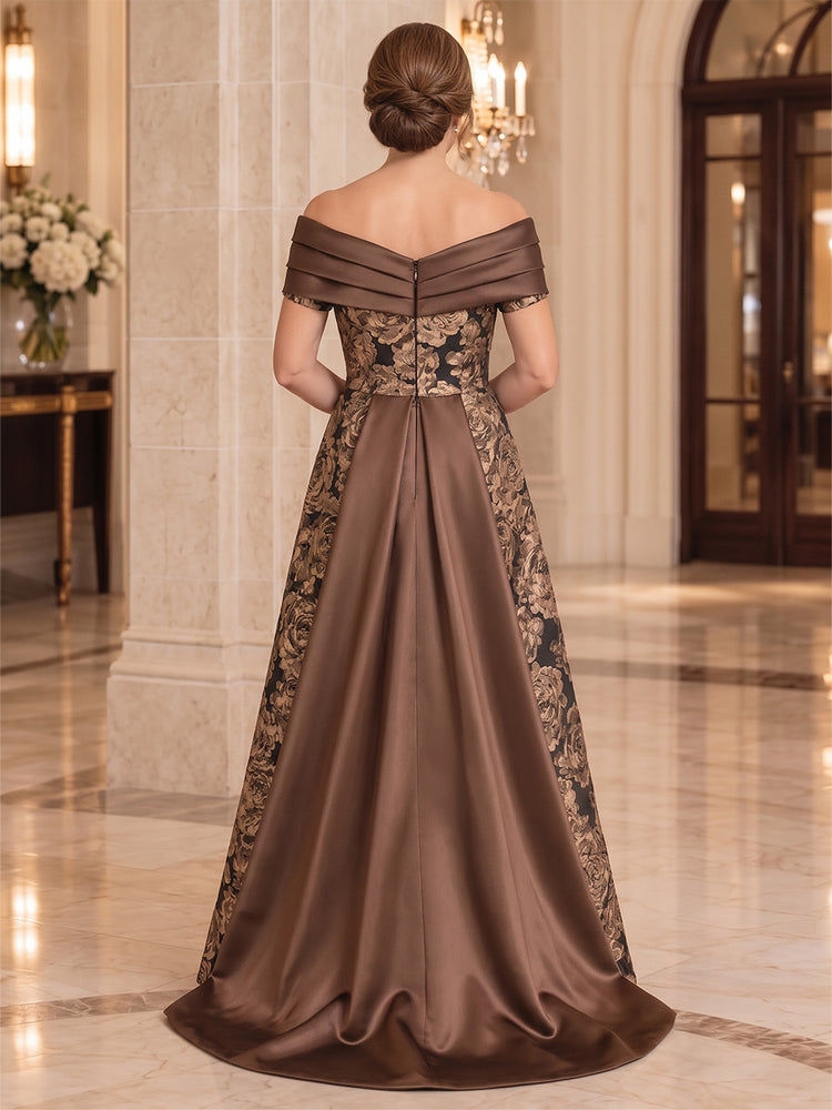 Jacquard A-Line Off the Shoulder Long Mother of the Bride Dresses with Floral Print