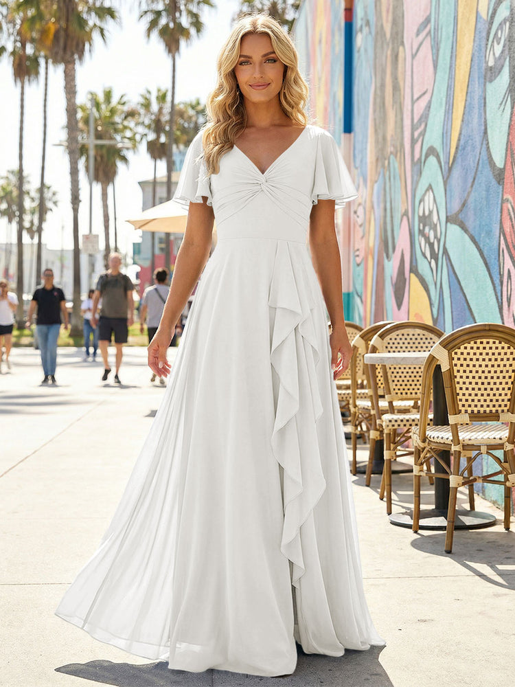 Women's V-Neck Formal Maxi Dress Flowy Chiffon Bridesmaid Dresses