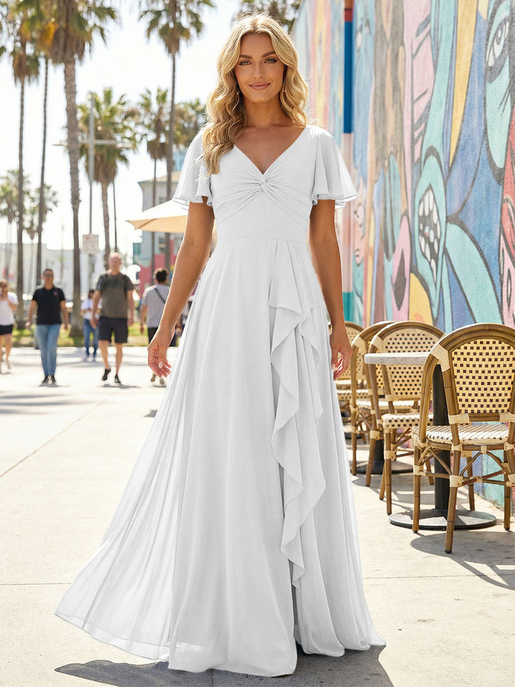 Women's V-Neck Formal Maxi Dress Flowy Chiffon Bridesmaid Dresses