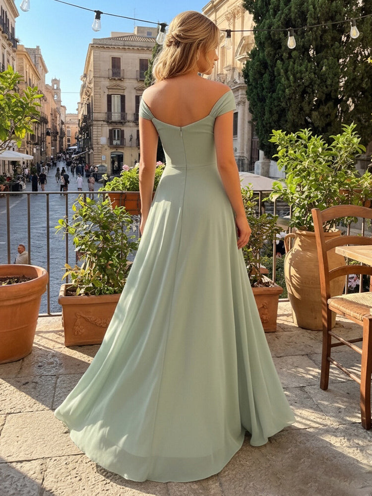 Chiffon A Line Square Neck Long Bridesmaid Dresses