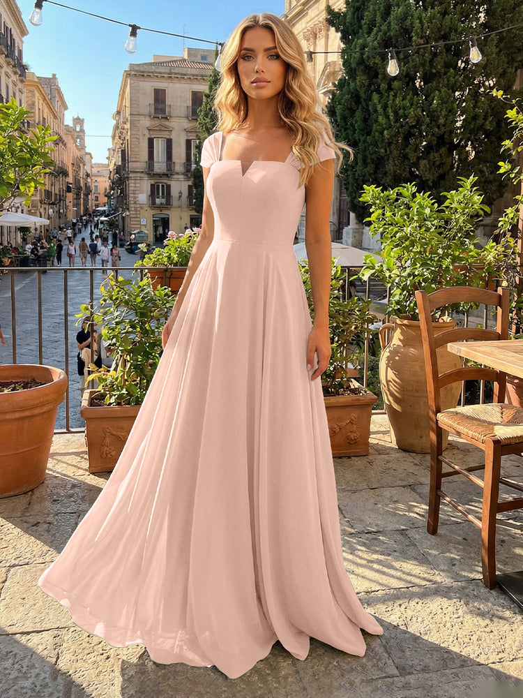 Chiffon A Line Square Neck Long Bridesmaid Dresses