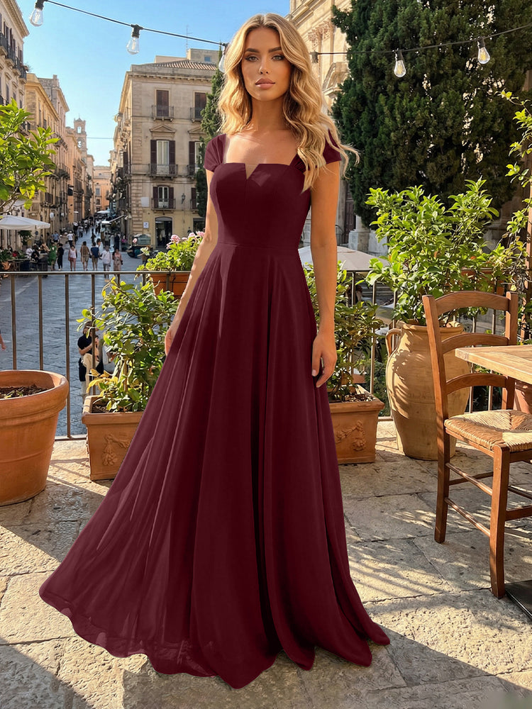 Chiffon A Line Square Neck Long Bridesmaid Dresses