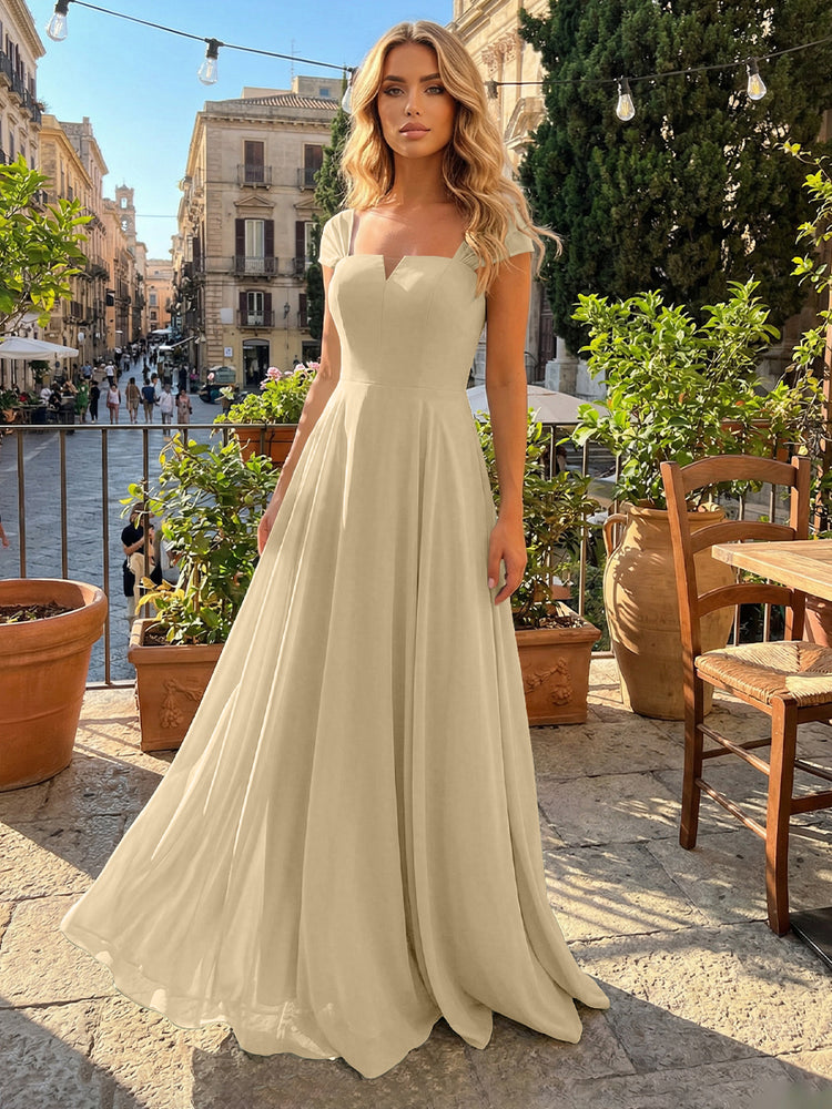 Chiffon A Line Square Neck Long Bridesmaid Dresses