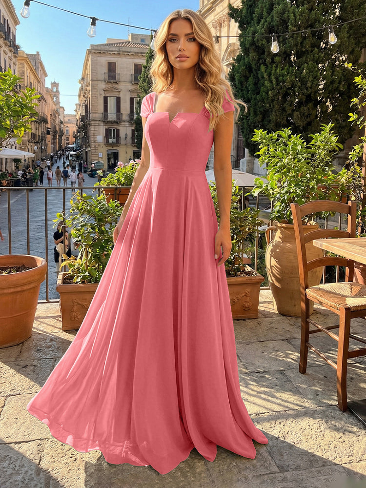Chiffon A Line Square Neck Long Bridesmaid Dresses