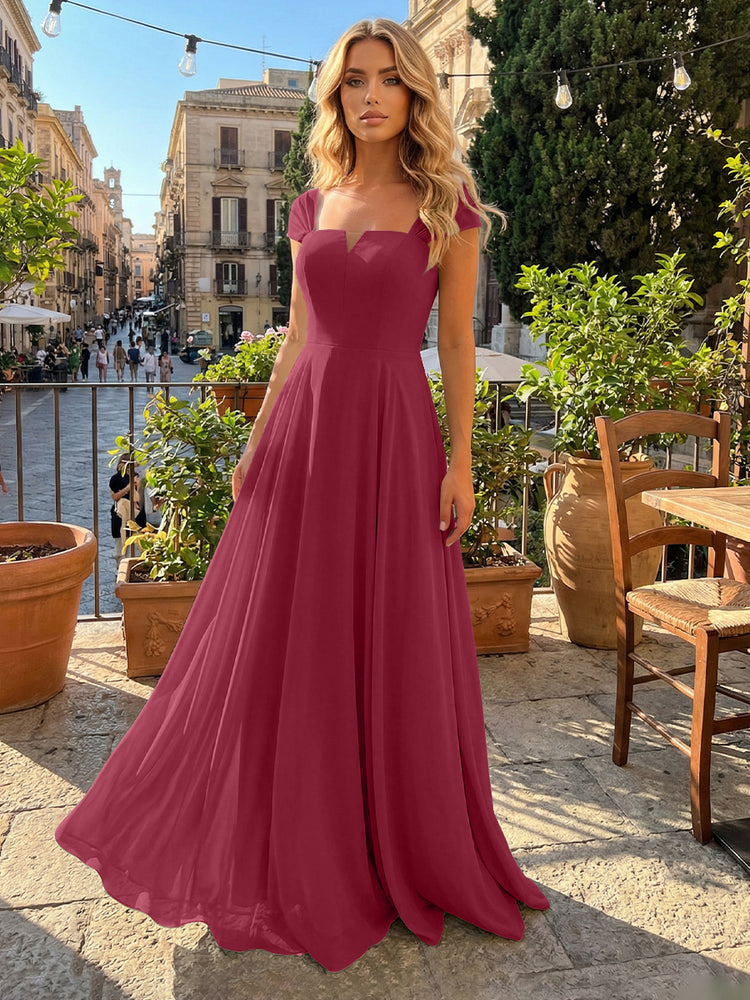 Chiffon A Line Square Neck Long Bridesmaid Dresses