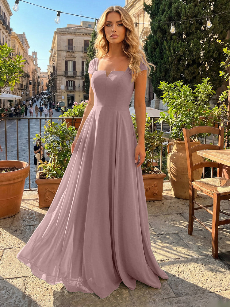 Chiffon A Line Square Neck Long Bridesmaid Dresses