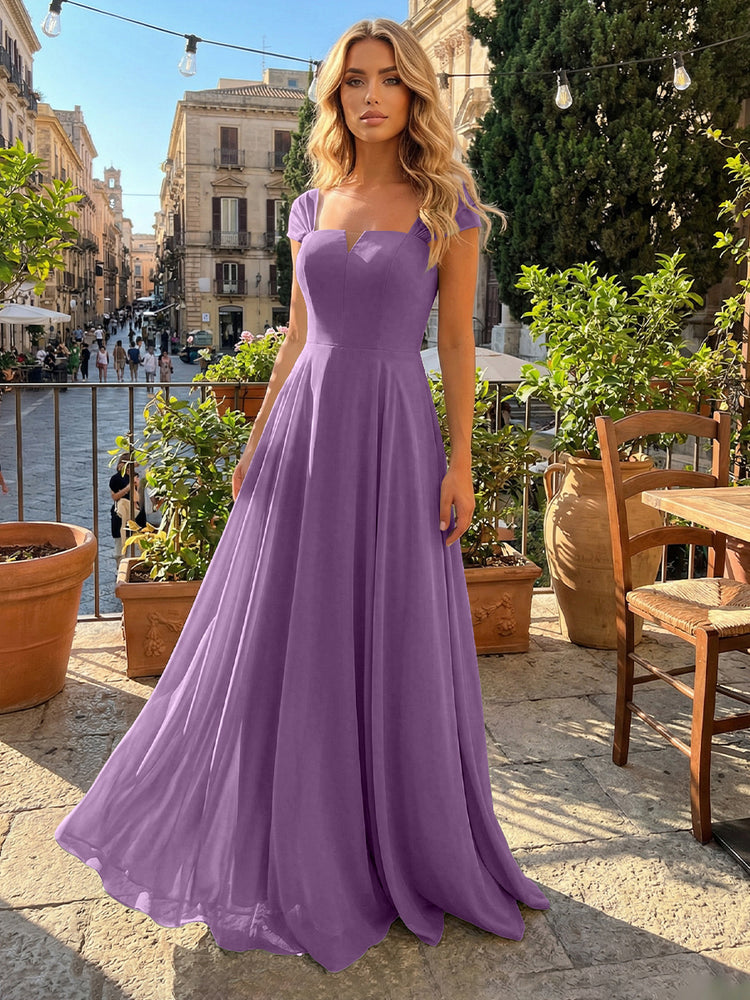 Chiffon A Line Square Neck Long Bridesmaid Dresses