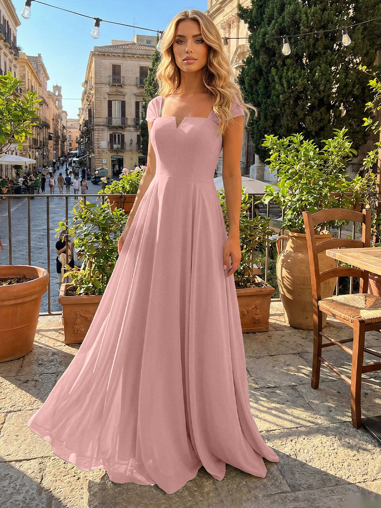 Chiffon A Line Square Neck Long Bridesmaid Dresses