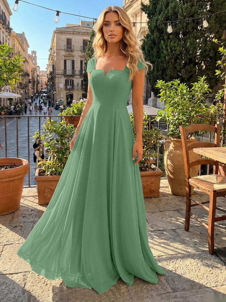 Chiffon A Line Square Neck Long Bridesmaid Dresses