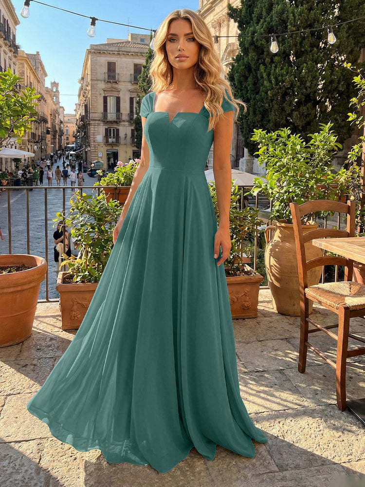 Chiffon A Line Square Neck Long Bridesmaid Dresses