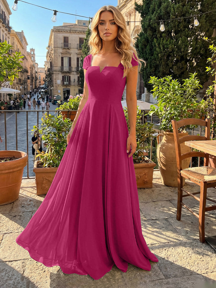 Chiffon A Line Square Neck Long Bridesmaid Dresses