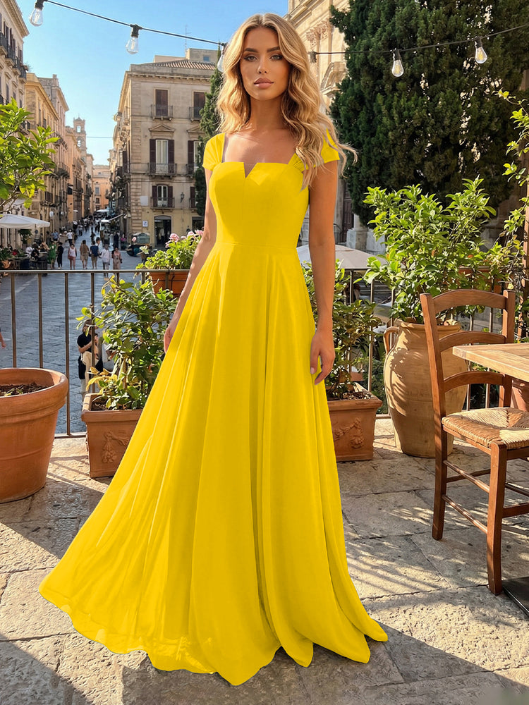 Chiffon A Line Square Neck Long Bridesmaid Dresses