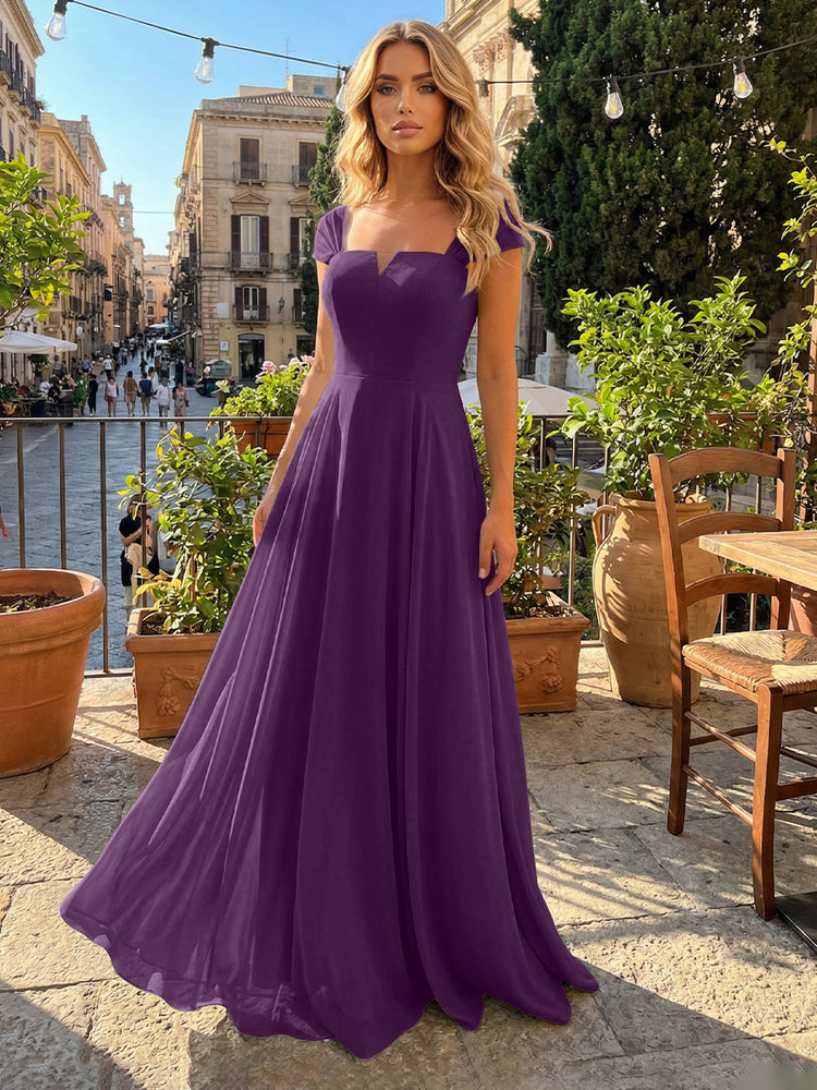 Chiffon A Line Square Neck Long Bridesmaid Dresses