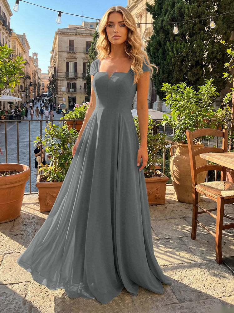 Chiffon A Line Square Neck Long Bridesmaid Dresses