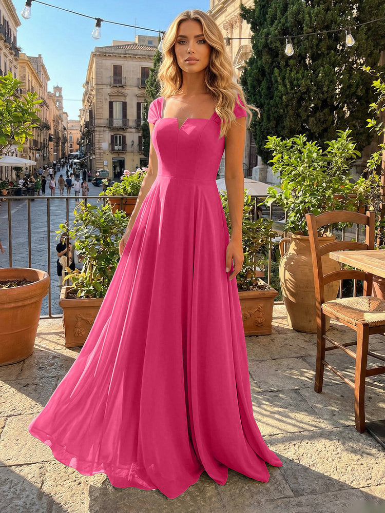 Chiffon A Line Square Neck Long Bridesmaid Dresses