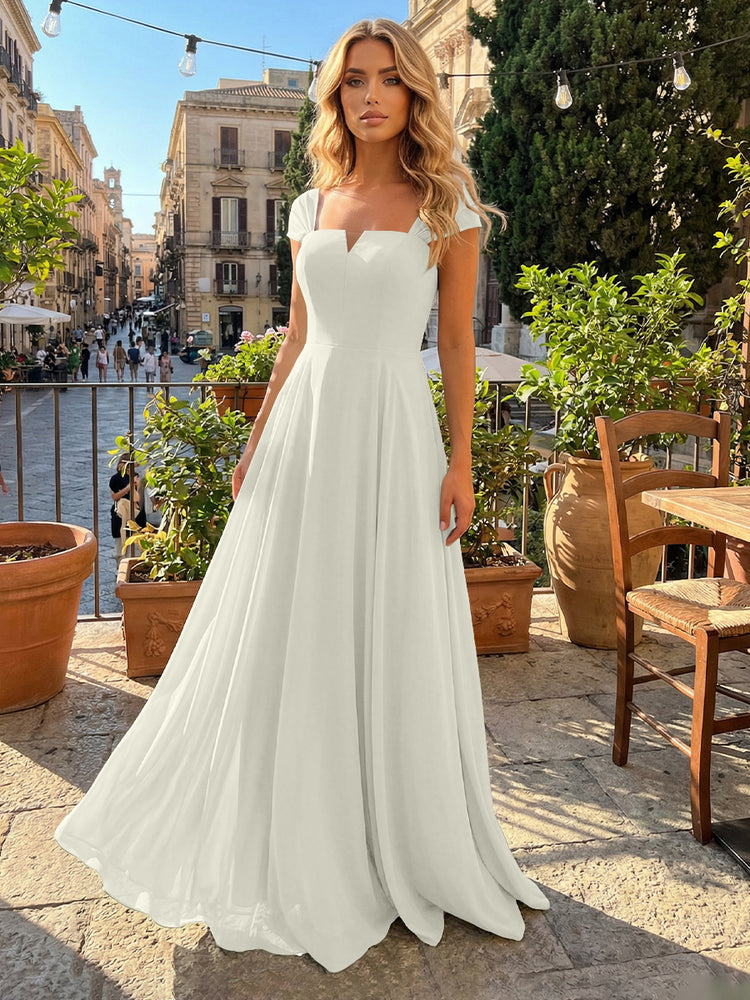 Chiffon A Line Square Neck Long Bridesmaid Dresses