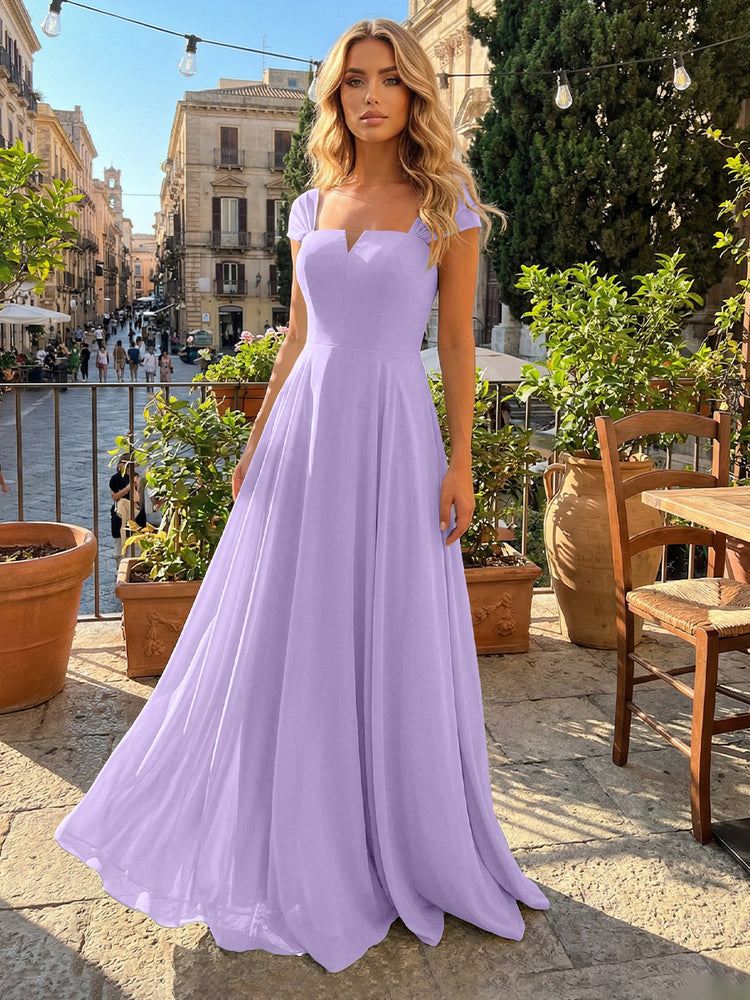 Chiffon A Line Square Neck Long Bridesmaid Dresses