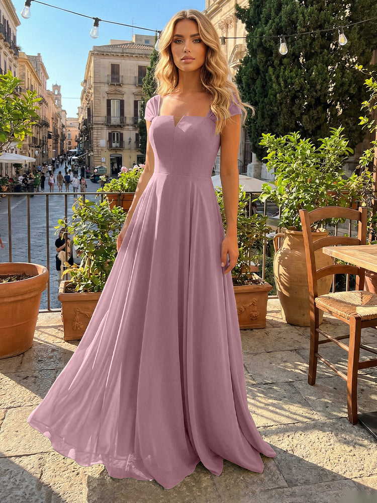 Chiffon A Line Square Neck Long Bridesmaid Dresses