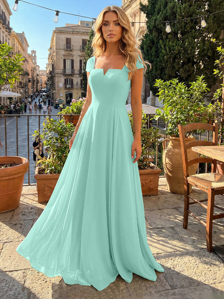 Chiffon A Line Square Neck Long Bridesmaid Dresses