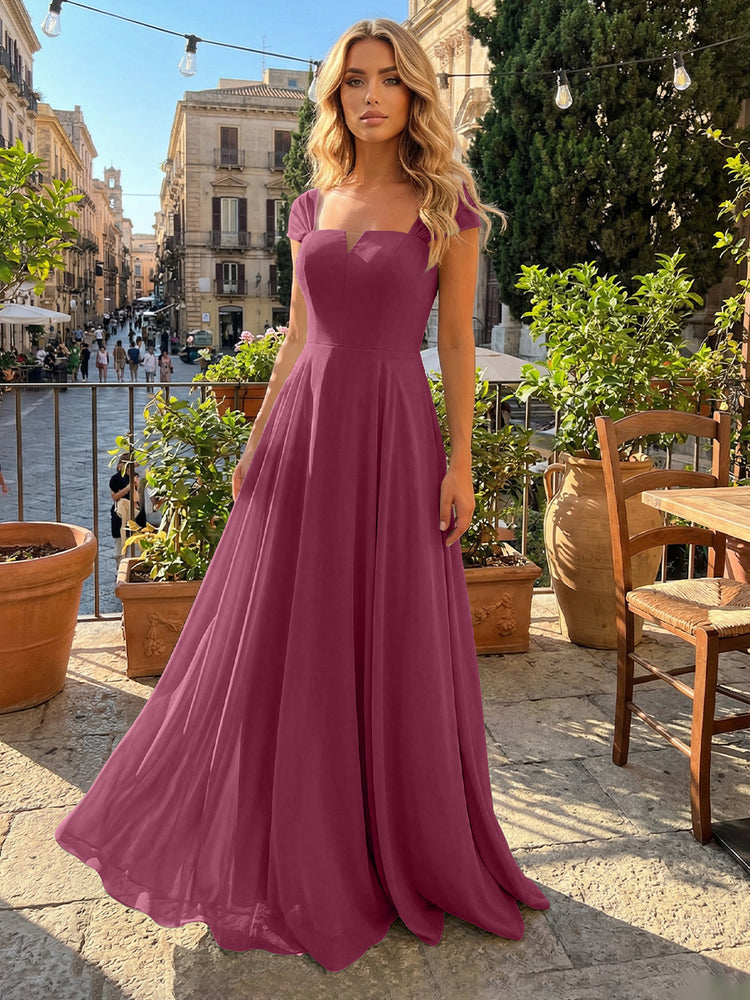 Chiffon A Line Square Neck Long Bridesmaid Dresses