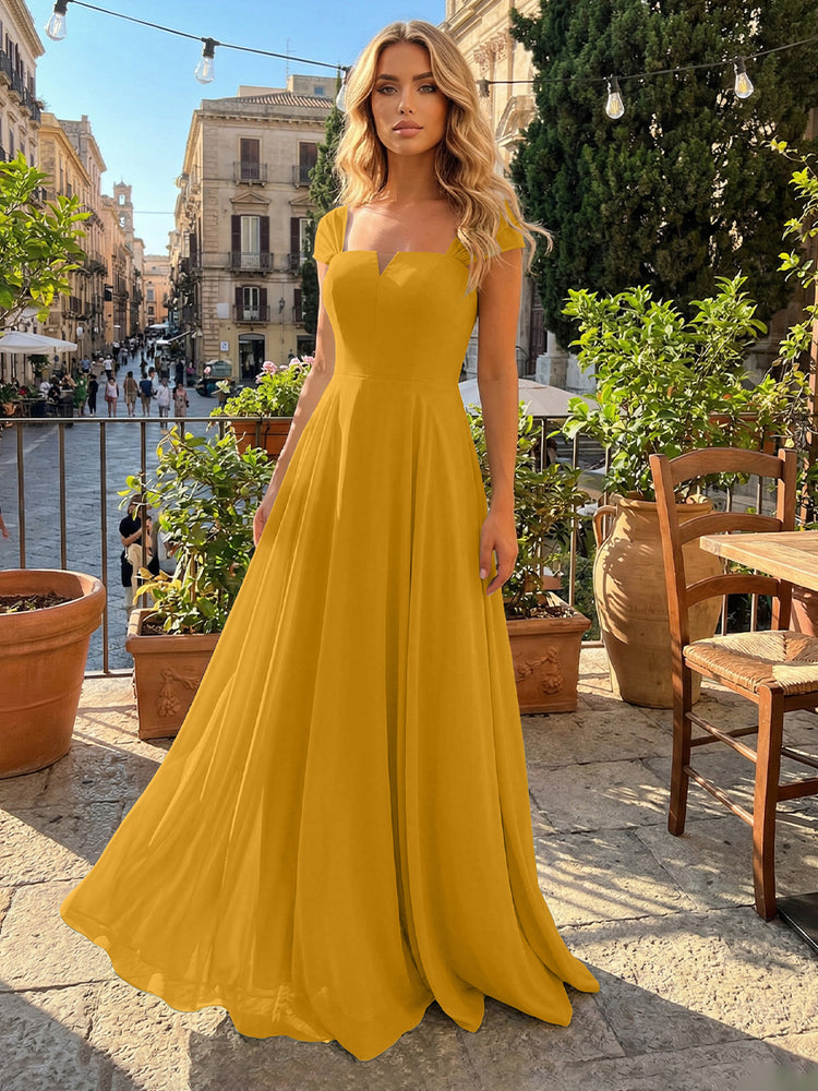 Chiffon A Line Square Neck Long Bridesmaid Dresses