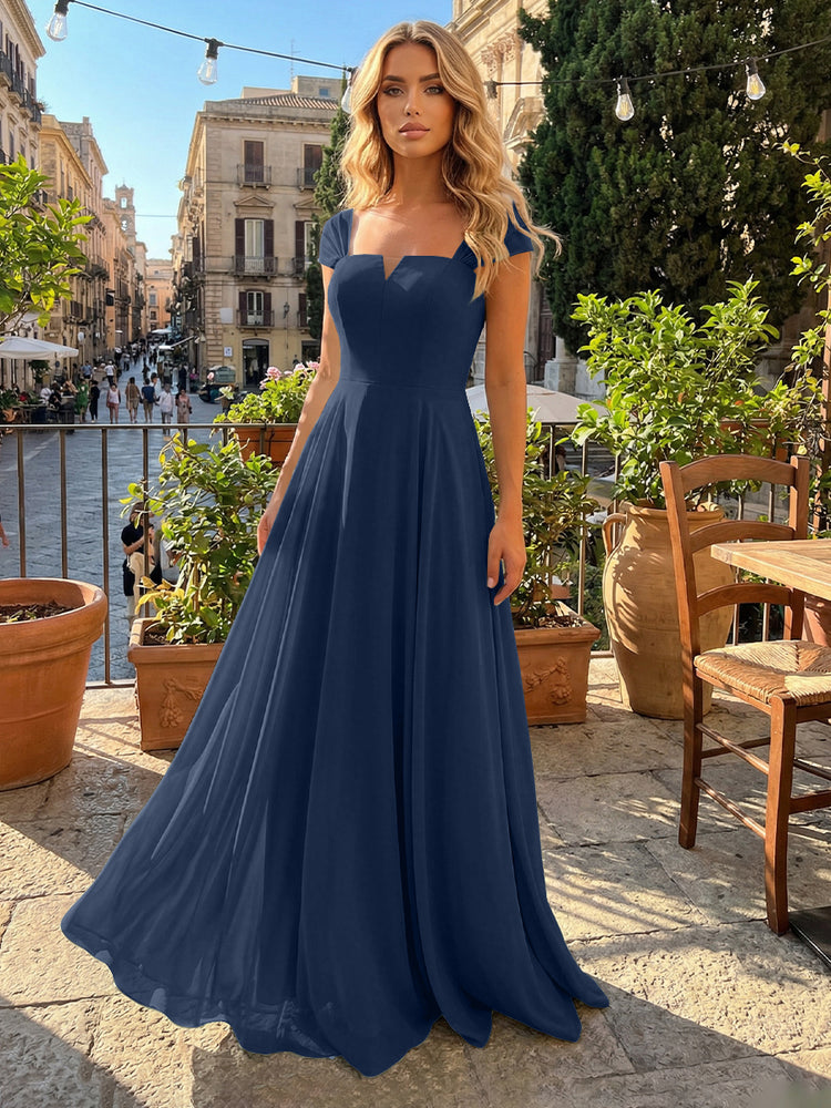 Chiffon A Line Square Neck Long Bridesmaid Dresses