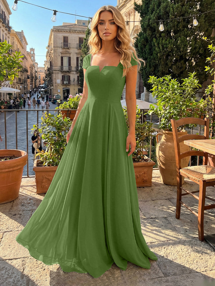 Chiffon A Line Square Neck Long Bridesmaid Dresses