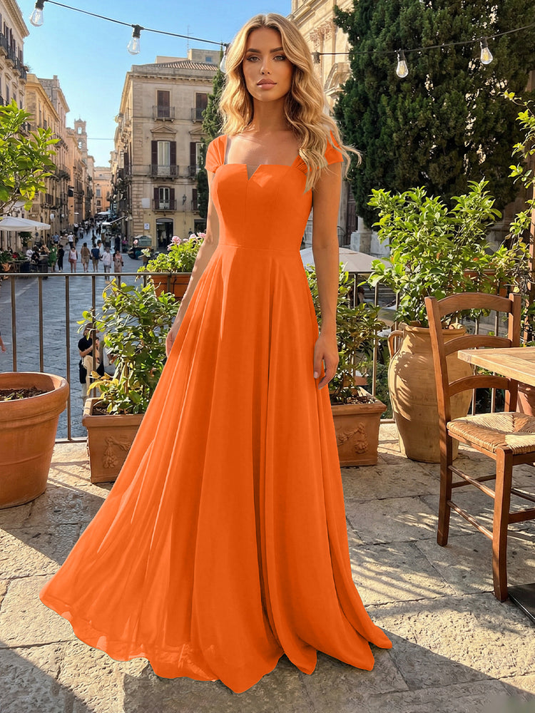 Chiffon A Line Square Neck Long Bridesmaid Dresses