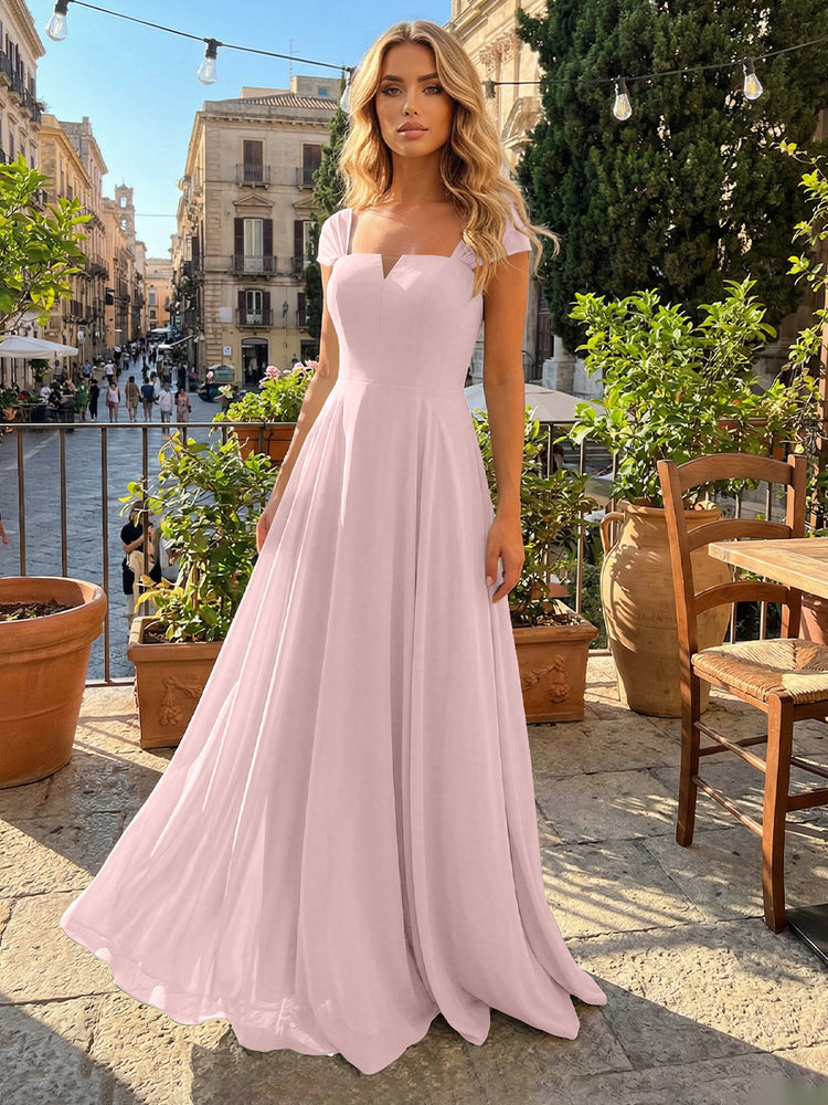 Chiffon A Line Square Neck Long Bridesmaid Dresses