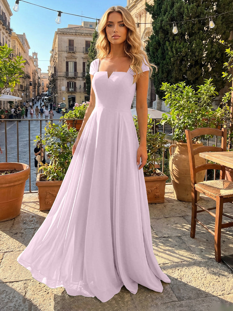 Chiffon A Line Square Neck Long Bridesmaid Dresses