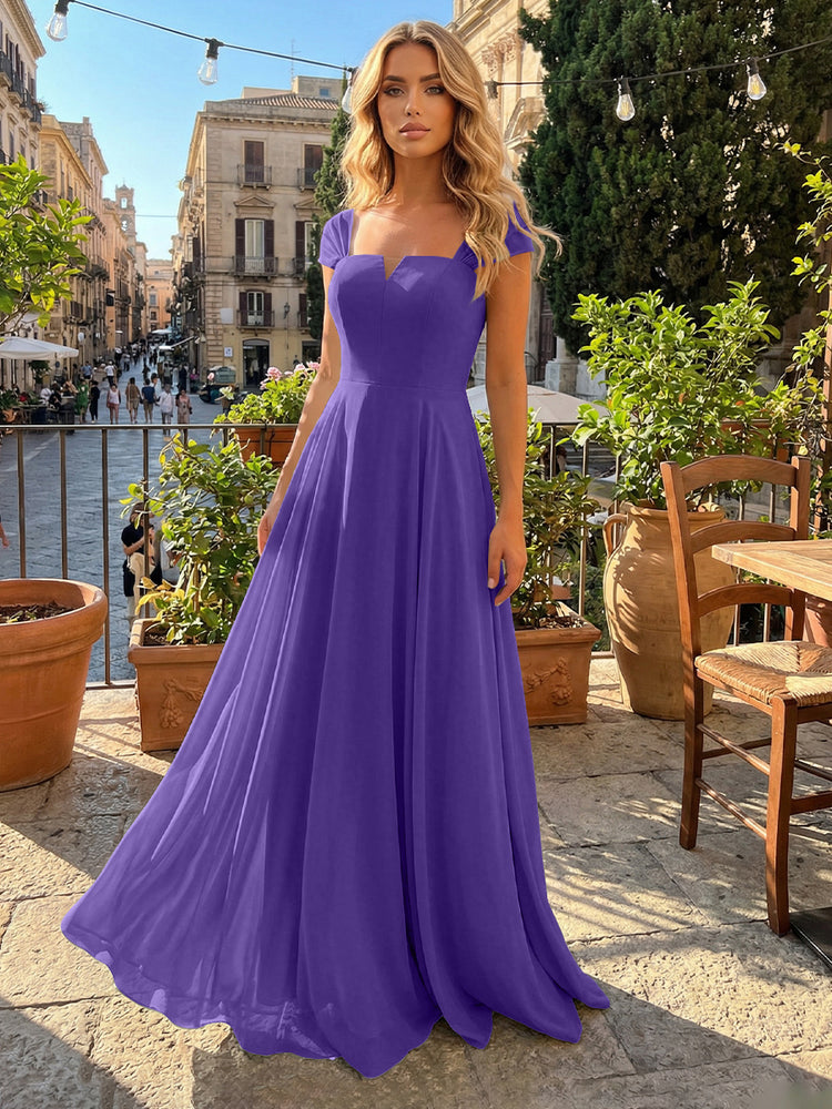Chiffon A Line Square Neck Long Bridesmaid Dresses