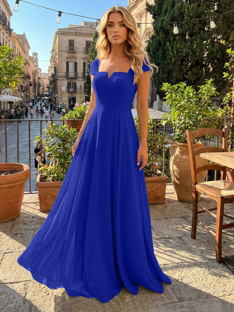 Chiffon A Line Square Neck Long Bridesmaid Dresses