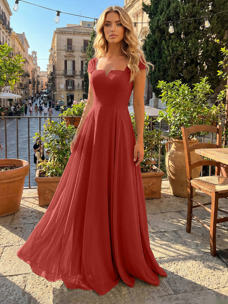 Chiffon A Line Square Neck Long Bridesmaid Dresses