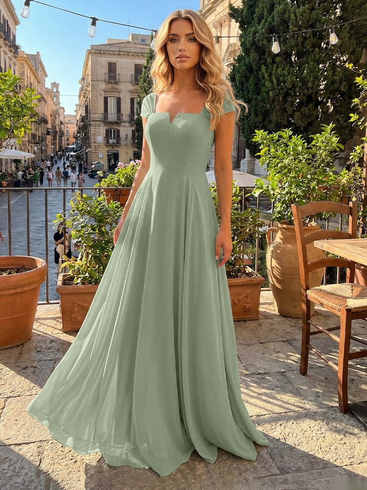 Chiffon A Line Square Neck Long Bridesmaid Dresses