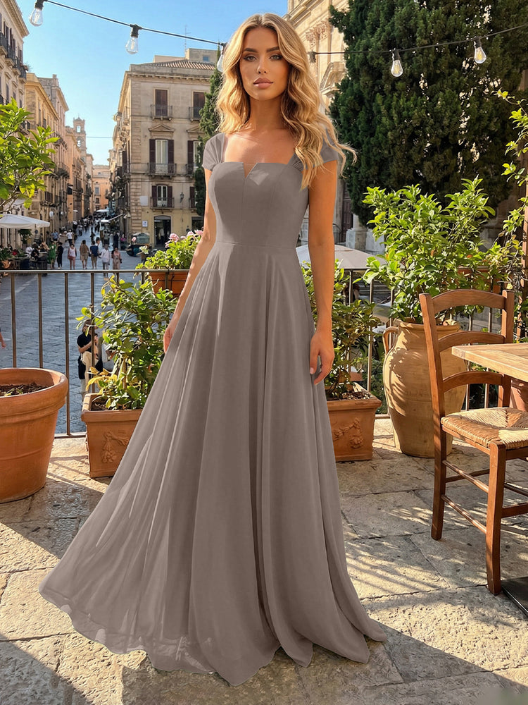 Chiffon A Line Square Neck Long Bridesmaid Dresses